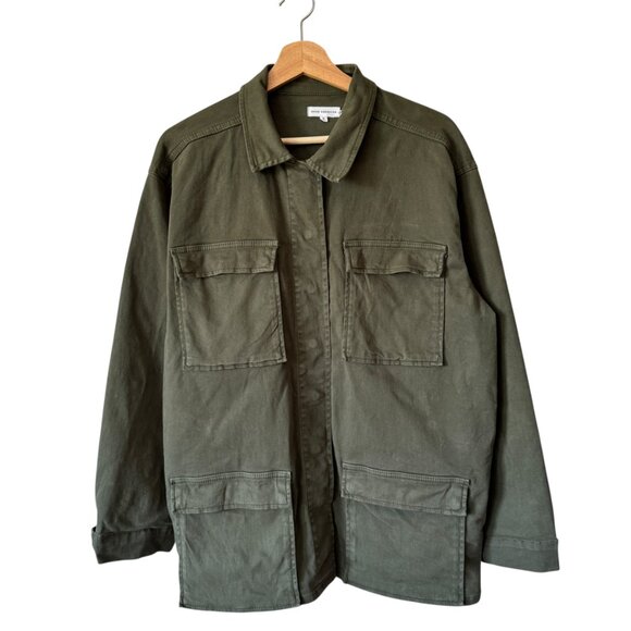 Good American S Utility Jacket Army Green Large Flap Pocket Snap Front Collared - Picture 14 of 14